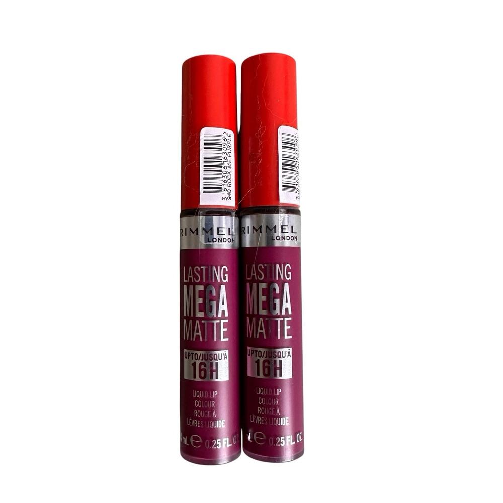 RIMMEL Lasting Mega Matte Liquid Lipstick 940 Rock Me Purple Sealed Lot of 2
